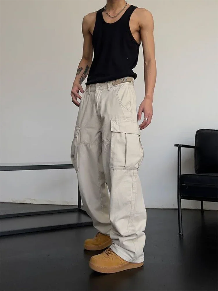 Trousers Man Summer Straight White Wide Cargo Pants For Men Slacks Luxury Cotton Street Vintage New In Fashion Y2k High Quality
