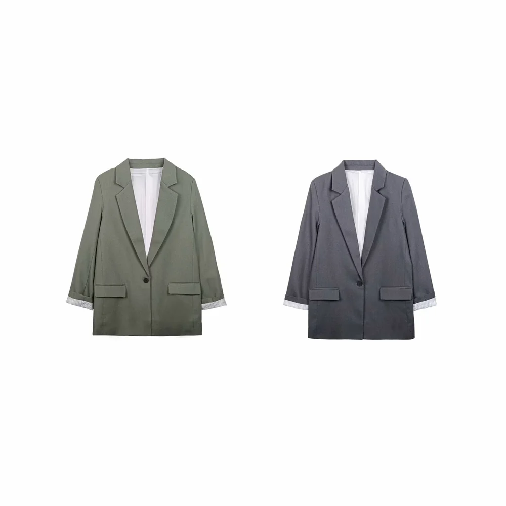 

Spring and Autumn New Product Women's Commuter Loose Printed Cuffs Linen Casual Suit Coat