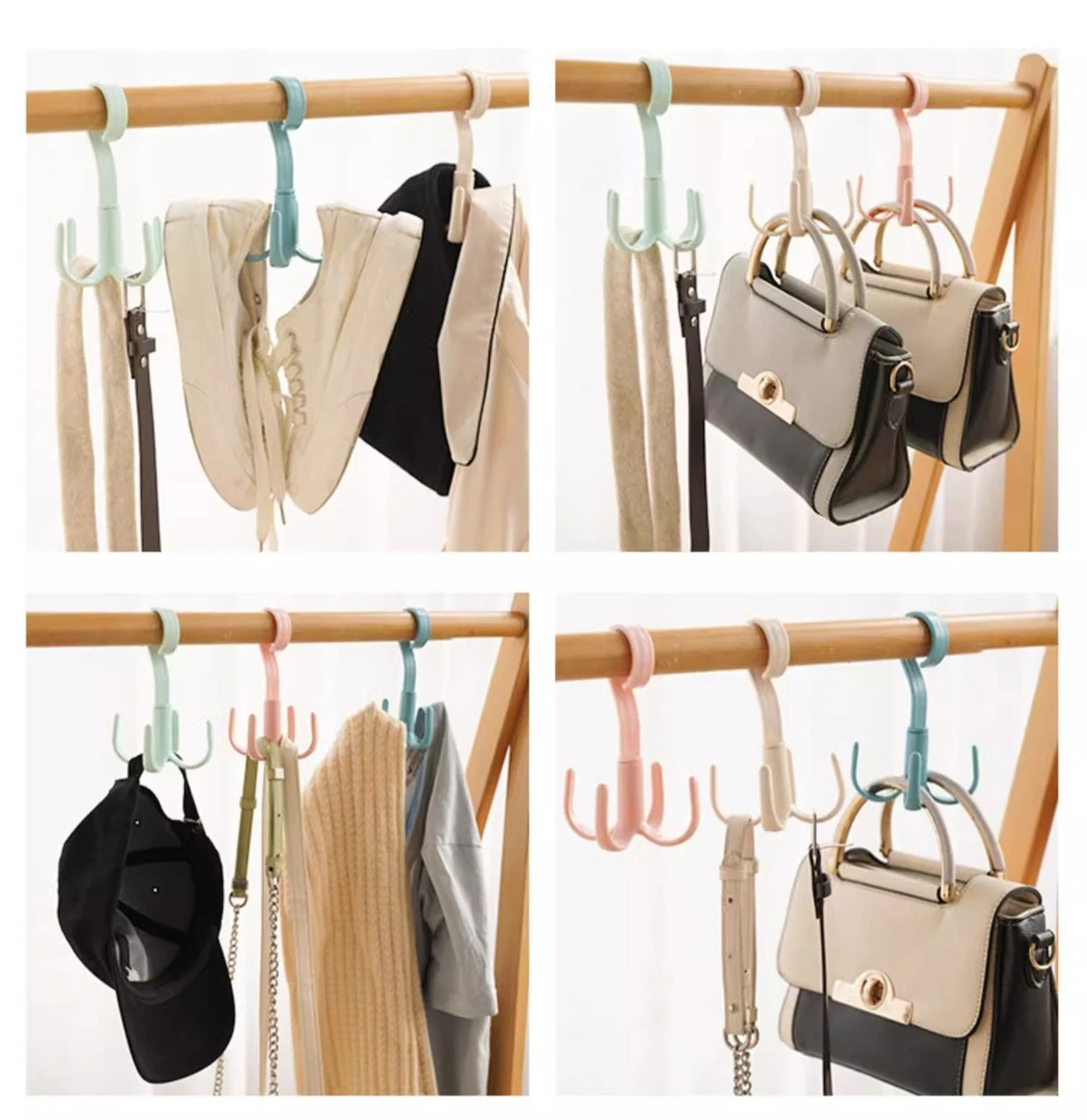 2 шт., крючок с четырьмя когтями, многофункциональная вращающаяся полка для хранения шарфов, пластиковый крючок без перфорации, толстый крючок для пальто