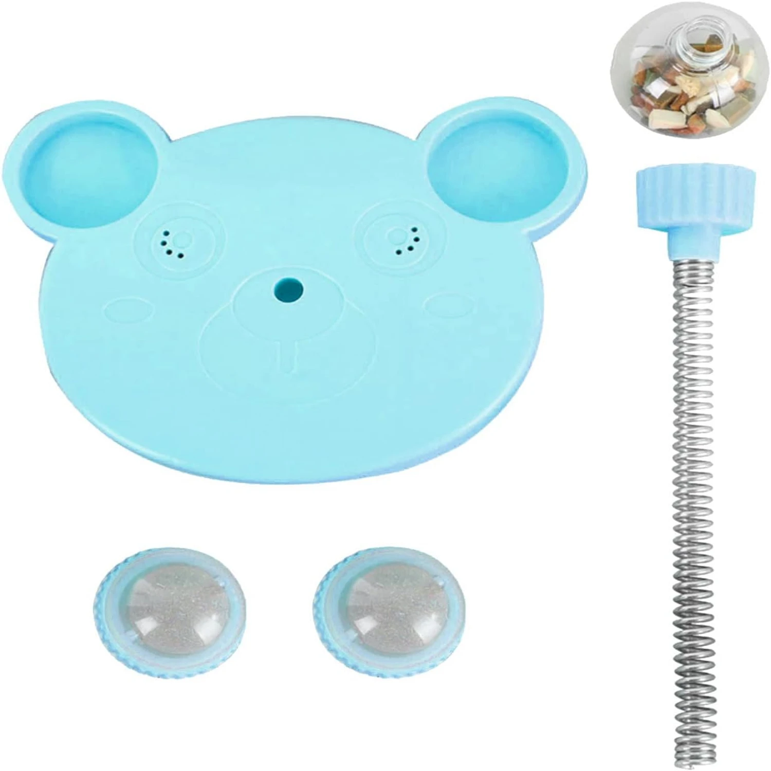 Cat Treat Dispenser Toy, Plastic Cute Bear Shape Leaky Food Circle Balls Track Feeder Toy with Spring, Aggressive Interactive Du