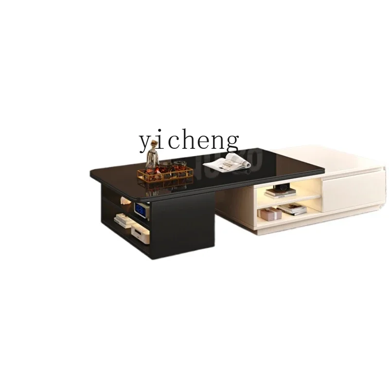 

solid wood TV cabinet retractable coffee table combination advanced sense modern living room floor home