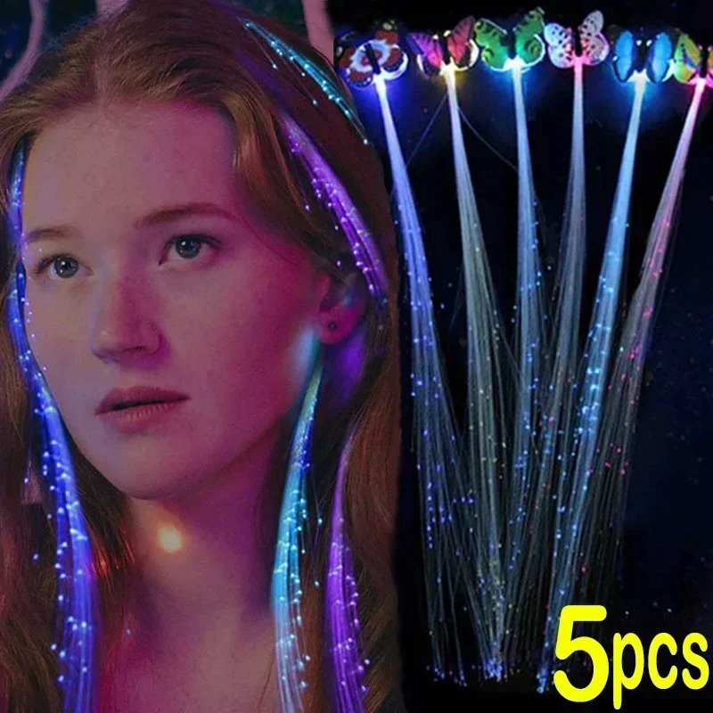 1-5PCS Colorful Butterfly Light Braids Glowing Flash LED Hair Braid Clip Haripin Wigs Ligth Up Party Christmas Hair Accessories