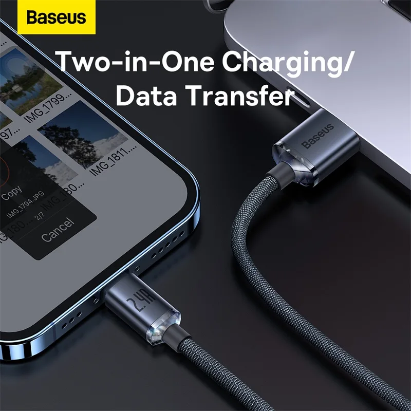 Baseus Crystal Shine Series Fast Charging Data Cable USB to iP Fast Charging Wire Cord USB-C Charger Mobile Phone Type-C 1.2M 2M