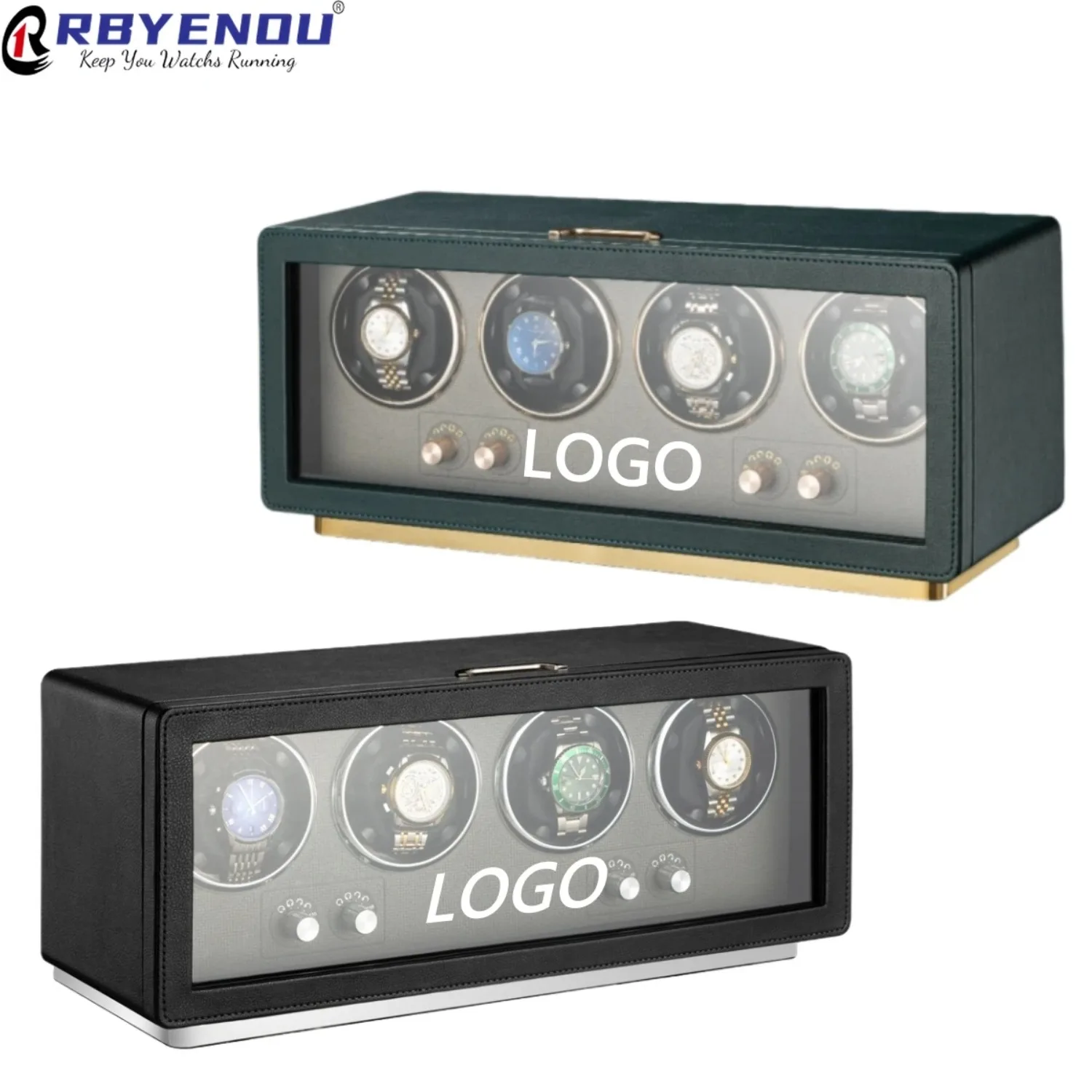 

​​Custom Logo Premium Ambient Lighting LED Silent Automatic Watch Winder Mechanical WatchRotor Door-Stop Motor PU Leather Case