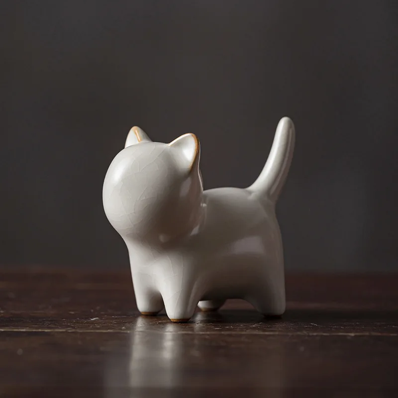 

Ru kiln cute cat cute tea pet can be raised and decorated ceramic ornament paper town open cat pen holder pen holder