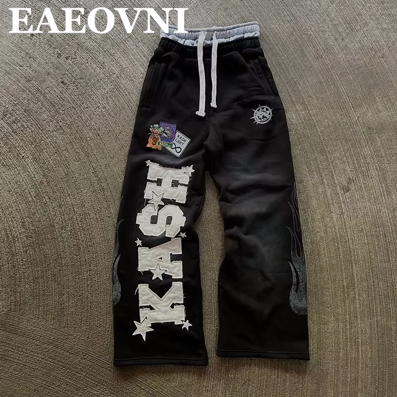 American Hip-Hop Double Waisted Sweatpants Y2K Spring Autumn Men Women Embroidered Trendy High Street Straight Casual Pants