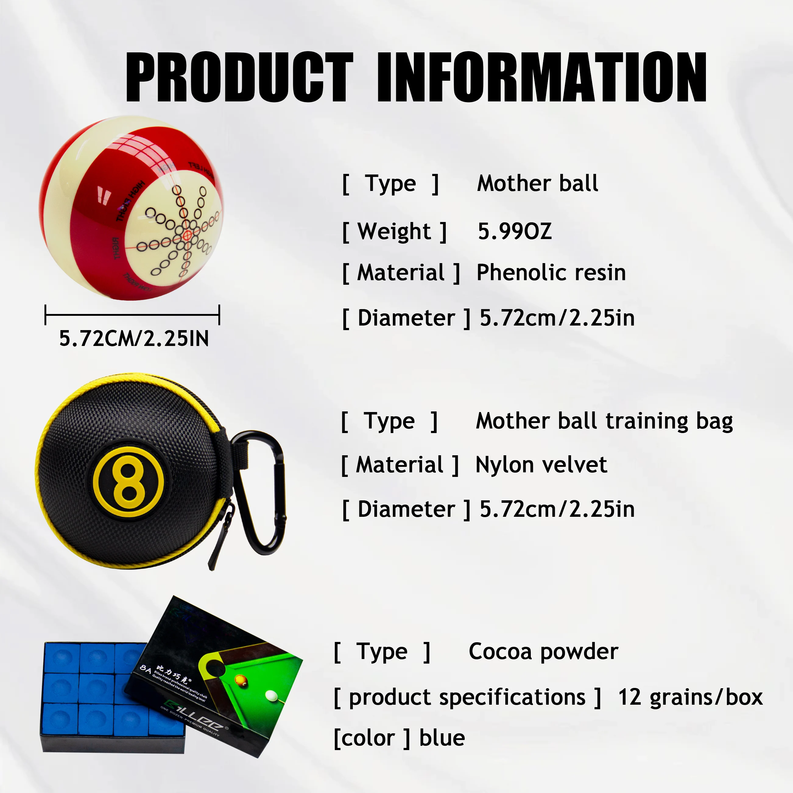 2.25in billiards accessory training set ball storage bag 8A slip chalk beginners advanced improve their hitting pool cue skills