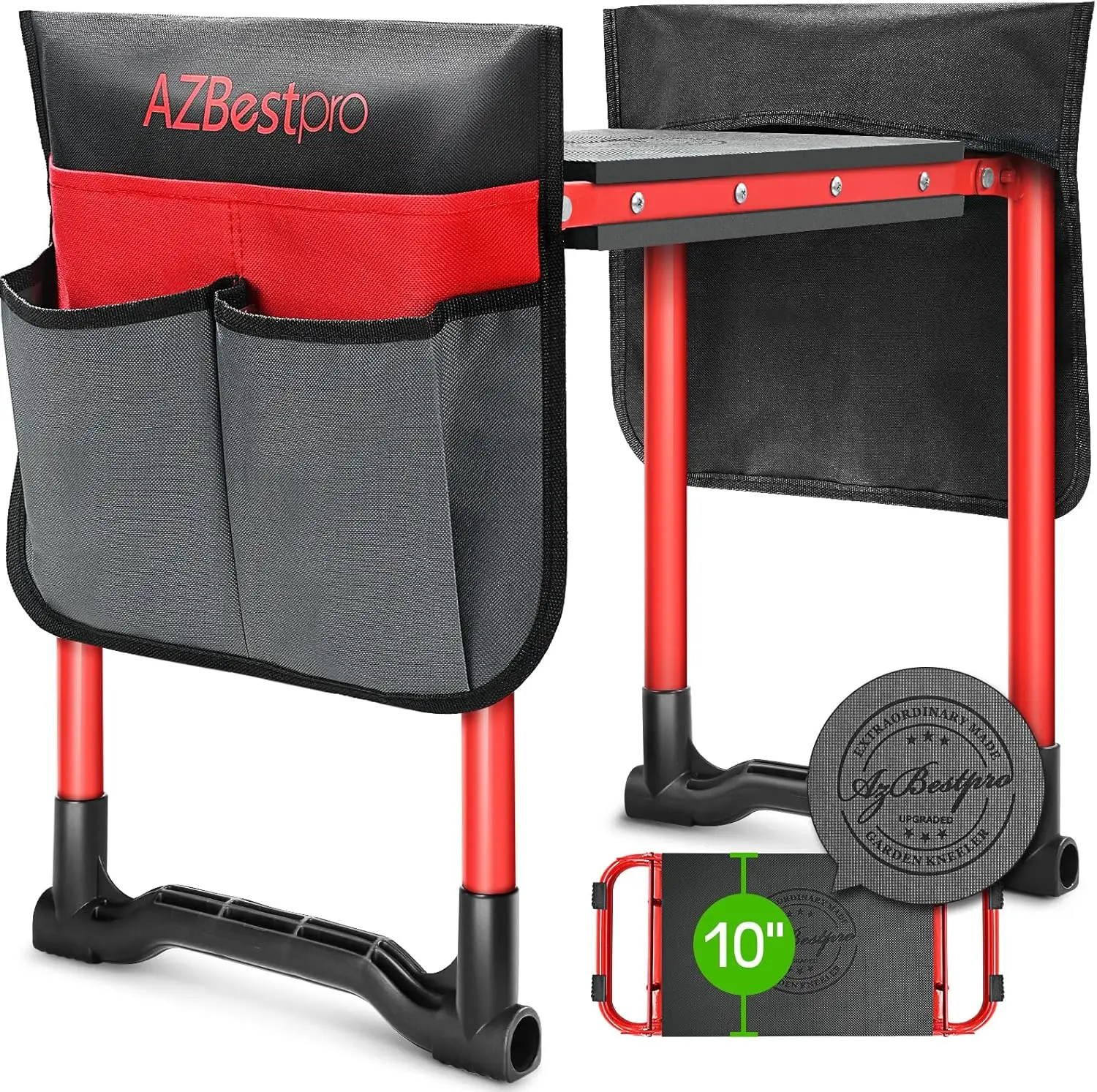 

Heavy Duty Foldable Garden Kneeler Seat, 10" Widened Stable Stool with Tool Bags for Knee and Back Pain Relief