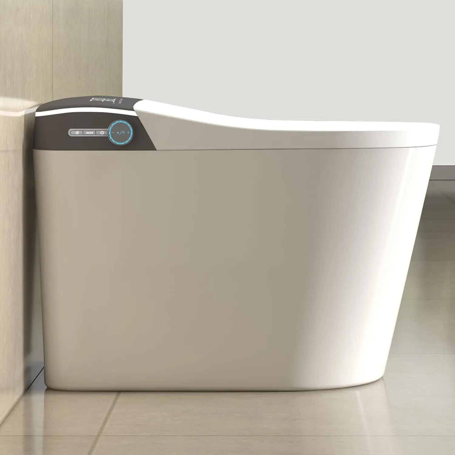 

Роскошный умный унитаз со встроенным биде, автоматическим открыванием и смывом, сиденьем с автоматическим плавным закрытием, беспроводным пультом ДУ, индивидуальная настройка