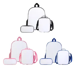 Sublimation Printing Blank School Bag Backpack Lunch Box Pencil Bags For Students Three Sets Kids  Boys Girls Bookbag Gift