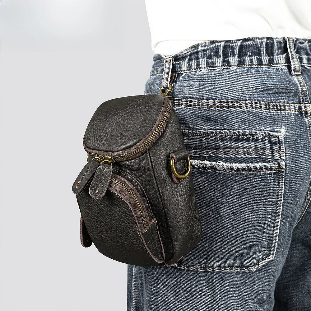 

New Vintage Men's Cow Leather Shoulder Bag Male Chest Crossbody Casual Waist Phone Bag for Men
