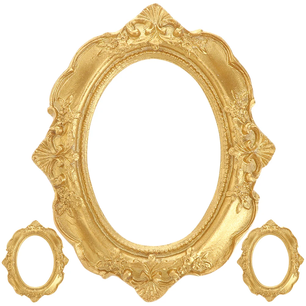 3 Pcs Decor Mini Photo Frame Gold Picture Frames Decoration Oval Family Bulk for Display Ornaments Golden Vintage