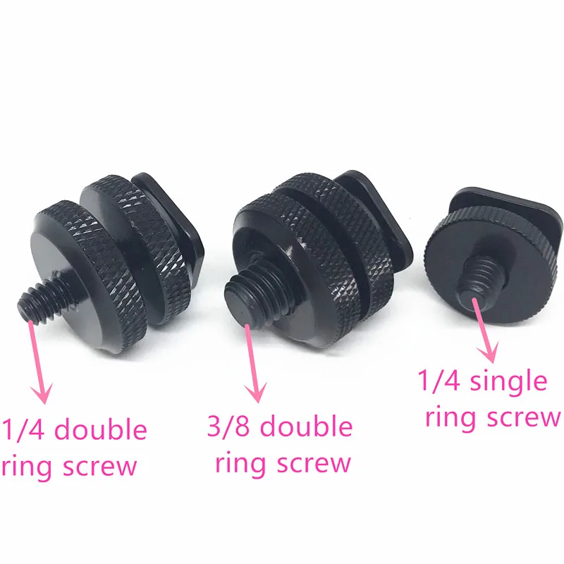 전문 1/4 "3/8" 듀얼 너트 삼각대 마운트 나사, 블랙 플래시 핫 슈 어댑터 스탠드, 카메라 스튜디오 액세서리