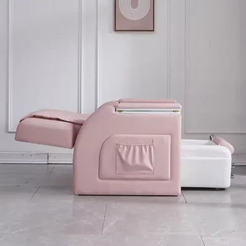 Pink Reclining Manicure Chair with LED Light Luxury Foot Pedicure Spa Salon Chair Trending And Popular for Beauty Relaxation