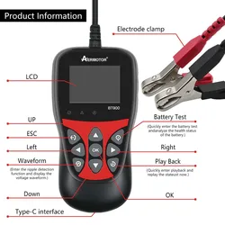 AER BT900 Battery Tester Support 12V 6V Car Battery Assistant Car Battery Analyzer for Car Motorcycle Truck Yacht