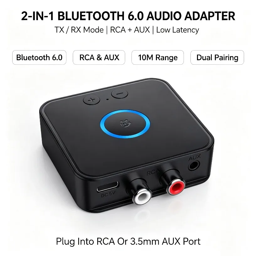 Dual-Link-Bluetooth-Adapter 6.0 Sender Empfänger 2-in-1 RCA AUX mit geringer Latenz für Auto-TV-Heimstereo-Lautsprecher-Verstärker