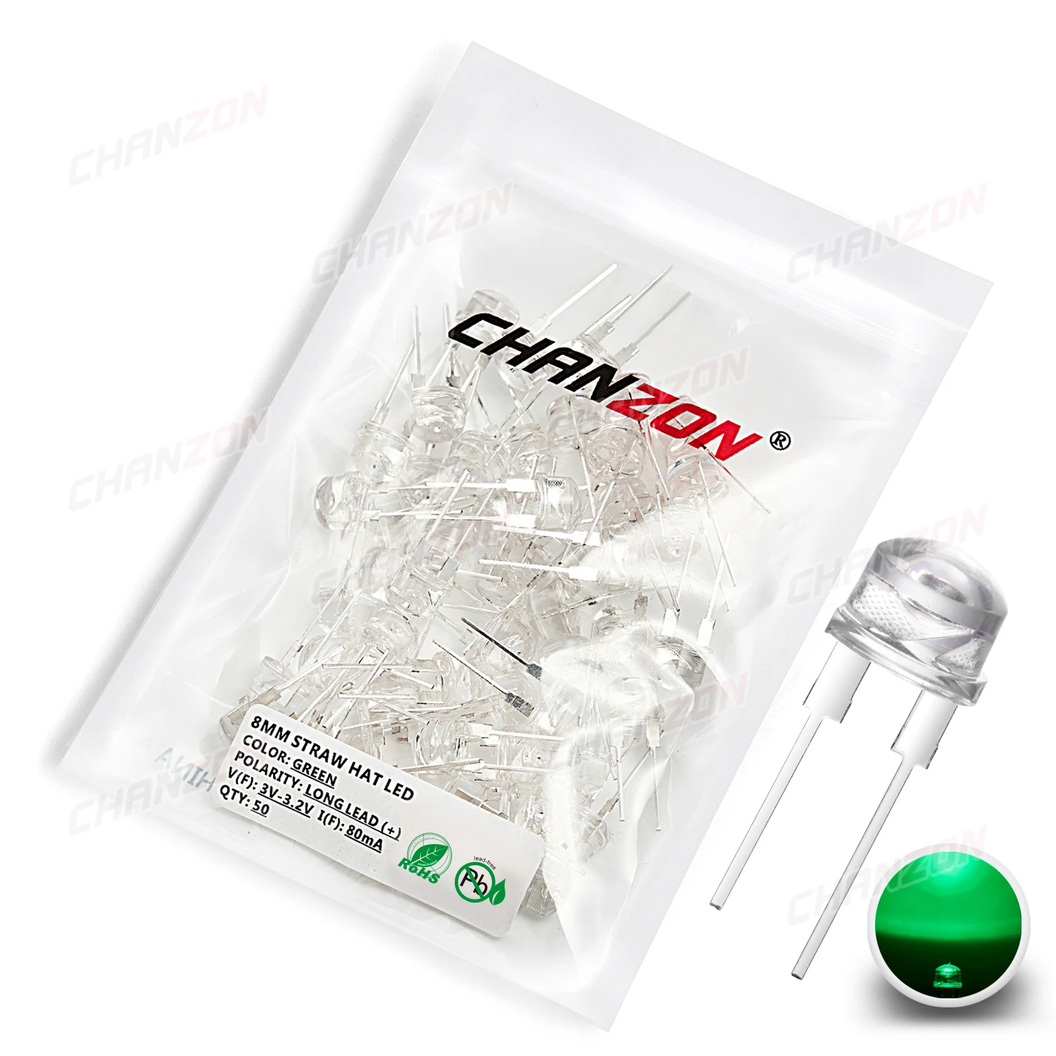 50pcs 8mm LED Emitting Diode Straw Hat Micro Indicator White Red Green Blue Yellow Color 2V 3V DIY PCB Circuit Super Bright Bulb