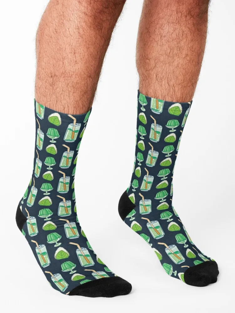 Assorted Green Tea Desserts - Green Soda, Jello and Onigiri Socks anti slip football compression Designer Man Socks Women's image 3