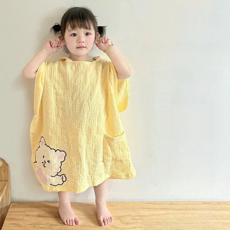 100% Pure Cotton Kids Muslin Bath Wrap Robe Baby Bath Towel Super Soft & Absorbent Large Sleeping Towel for Newborns & Toddlers