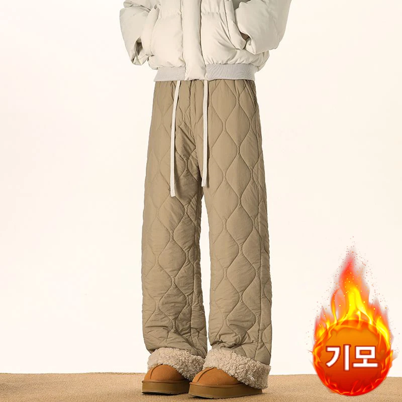 Trendy Winter Quilted Wide Pants Warm Brushed Lined Padded Pants Trendy Cold Weather Men's Pants Lp0936