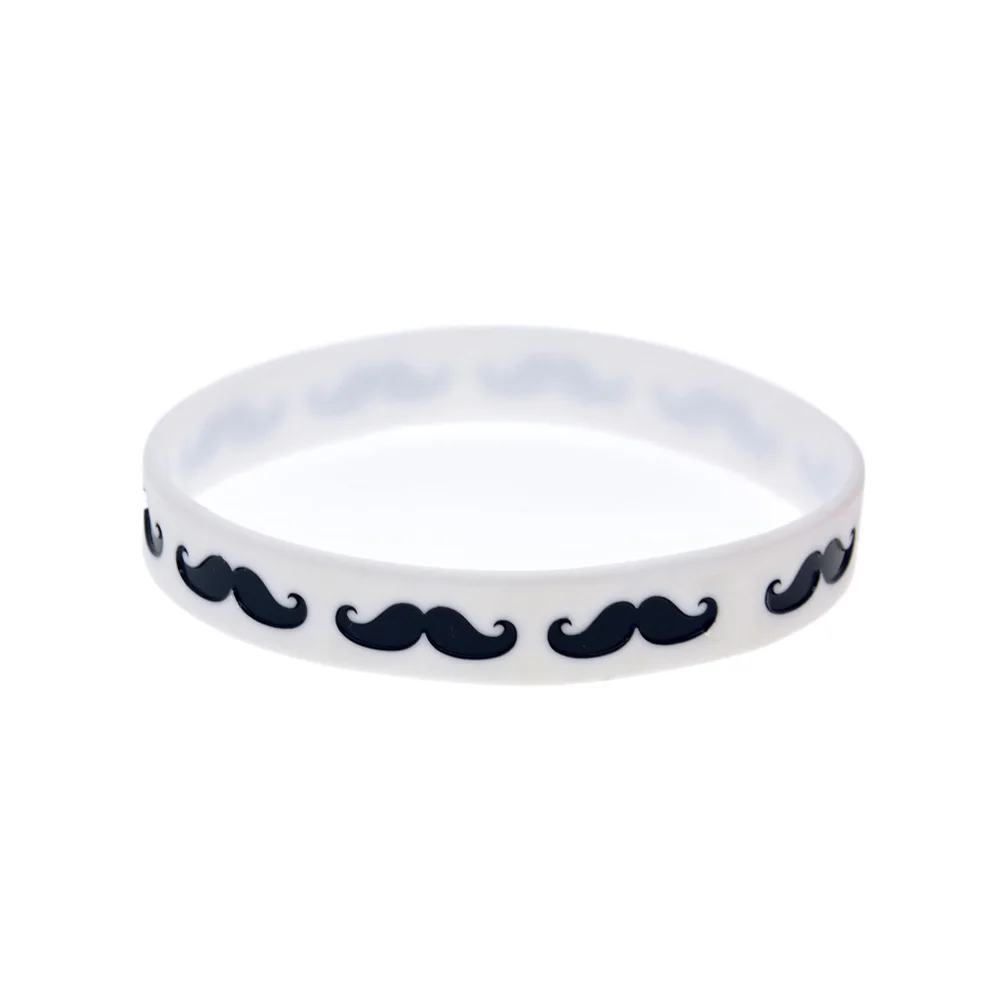 50 Stück Hip-Hop-Stil 1/2 Zoll breite Silikon-Armbänder mit Schnurrbart-Design, trendige Logo-Dekorations-Gummiarmbänder für Partys – Detail 5