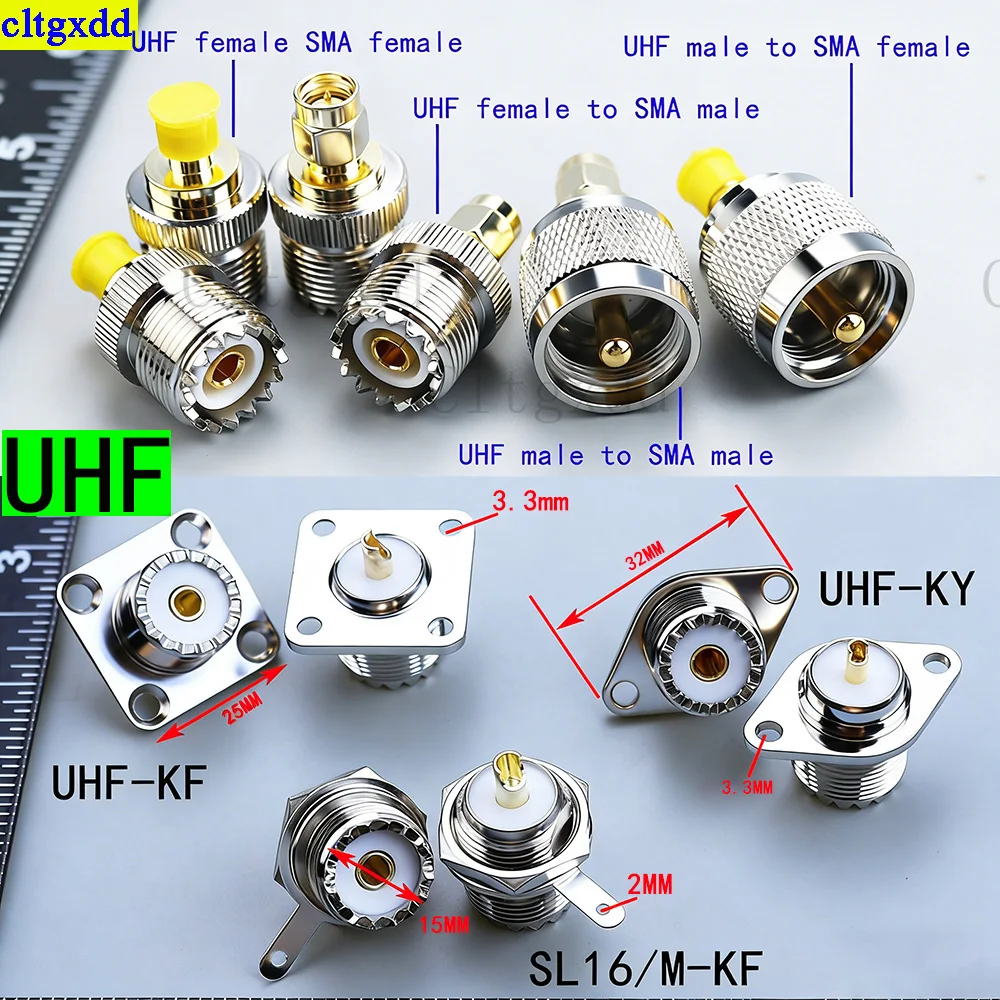 

Cltgxdd 1 шт. UHF Female SO239 UHF Male PL259 Фланцевый тестовый преобразователь с рукояткой, коаксиальный радиочастотный разъем SL16/M-KF UHF-KF UHF-KY