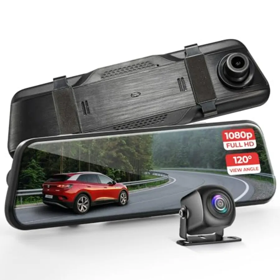 

Dual Dash Cam Rearview Mirror 1080p Full HD Front and Rear Car Camera with Night Vision G-Sensor Loop Recording 9.66 Touchscree