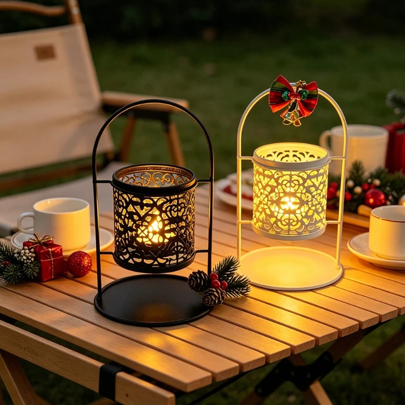Vintage Wrought Iron Hollowed Out Hand-held Candle Holder,Christmas Decoration Ornament, Outdoor Camping Atmosphere,candle Stand