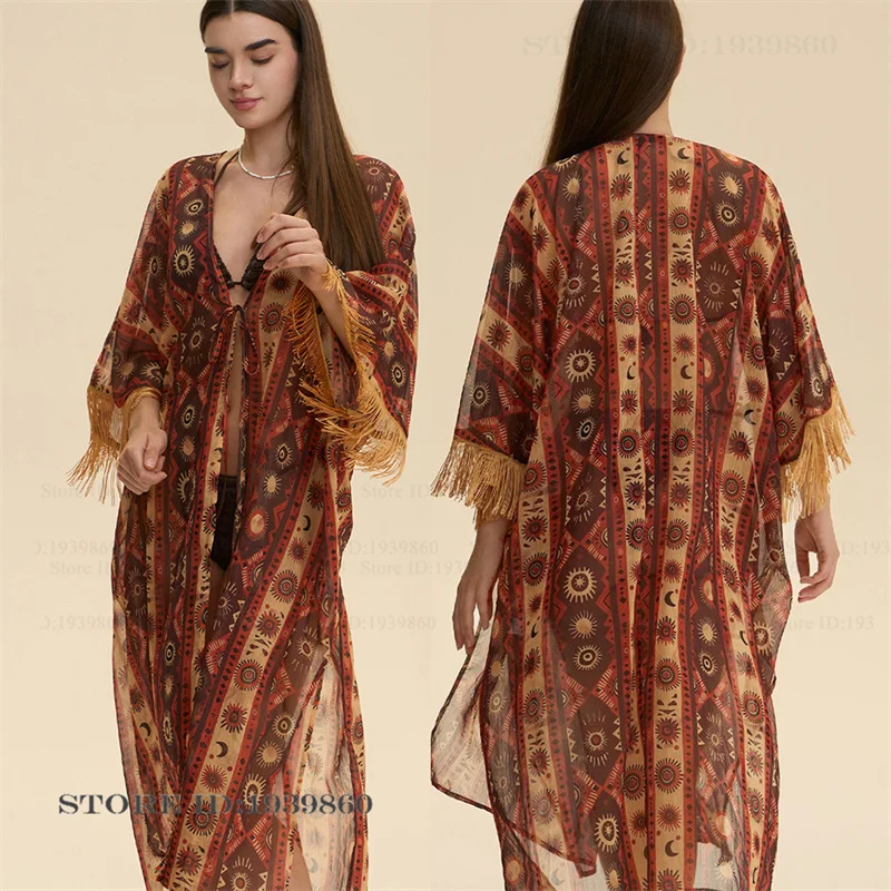 

Богемный шифоновый длинный халат, ночная рубашка, сексуальное перспективное нижнее белье, халат, кимоно, пляжное бикини, халат, кардиган, одежда для отдыха