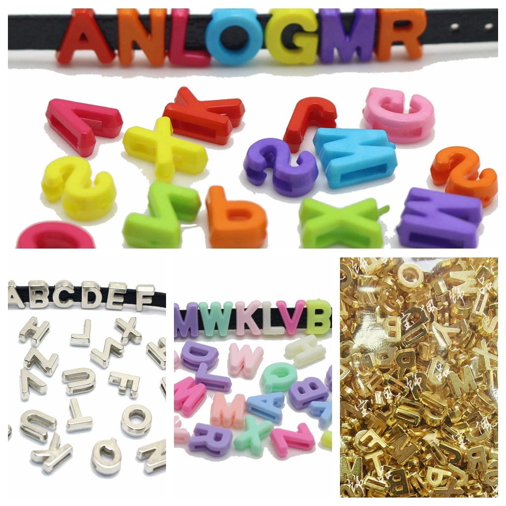 Craft DIY Acrylic Alphabet Letter Slide Charm Fit 8mm Flat Bracelet Wristbands