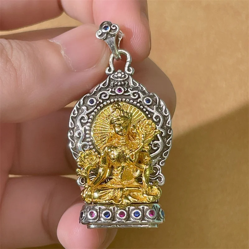 Ethnic Style Green Tara Necklace For Men Women Neck Accessories Blessing Amulet Golden Buddha Pendant Necklace Male Jewelry