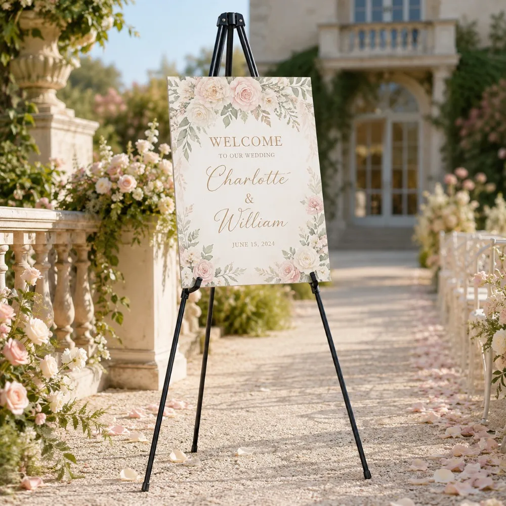 Portable Folding Easel Stand 66 Inch, Metal Tripod Display Stand for Sign, Poster, Wedding Board, Artwork, Event Decoration and Floor Presentation 1PCS
