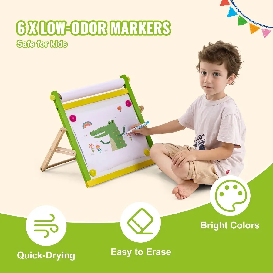 Easel Accessory Set Chalk Markers Paper Rolls 32PCS for Tabletop Easel