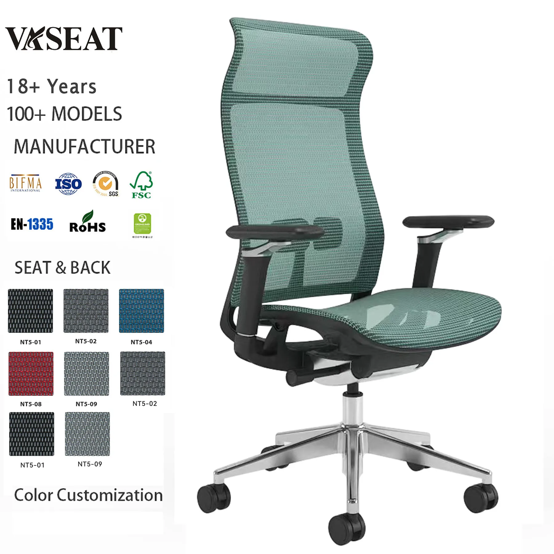 Cadeira de Escritório Ergonômica em Malha com Novo Design, Ajustável, Apoio de Braço 6D, Reclinável e Giratória para Executivos
