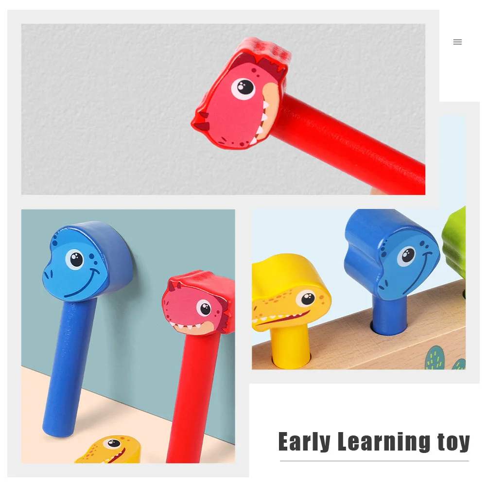 Baby Educational Toys Toddler Hammer Dinosaur Jumping Stick Cartoon Wood Pop-up Child