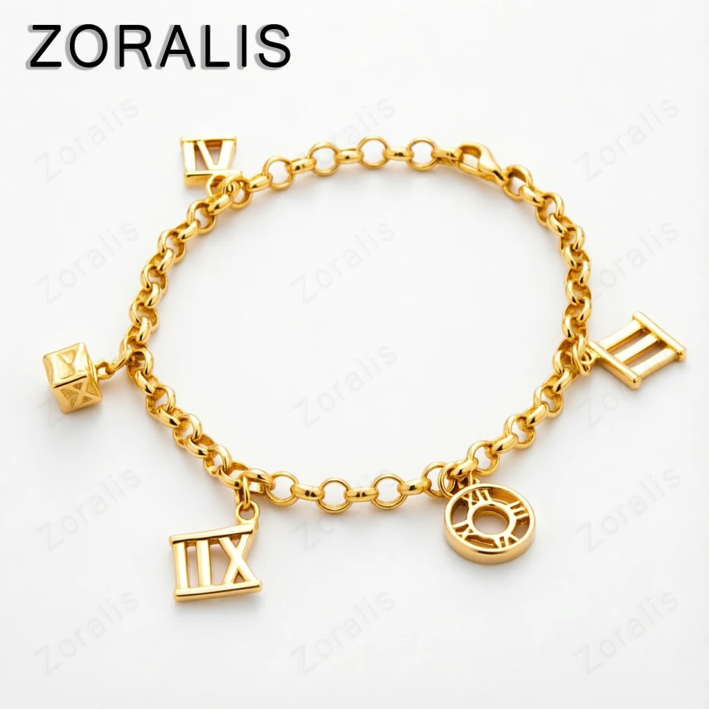Pulsera de oro de 18 quilates para hombre y mujer, joyería para fiesta, pulseras de plata de ley 925, accesorios, colgante elegante con números romanos