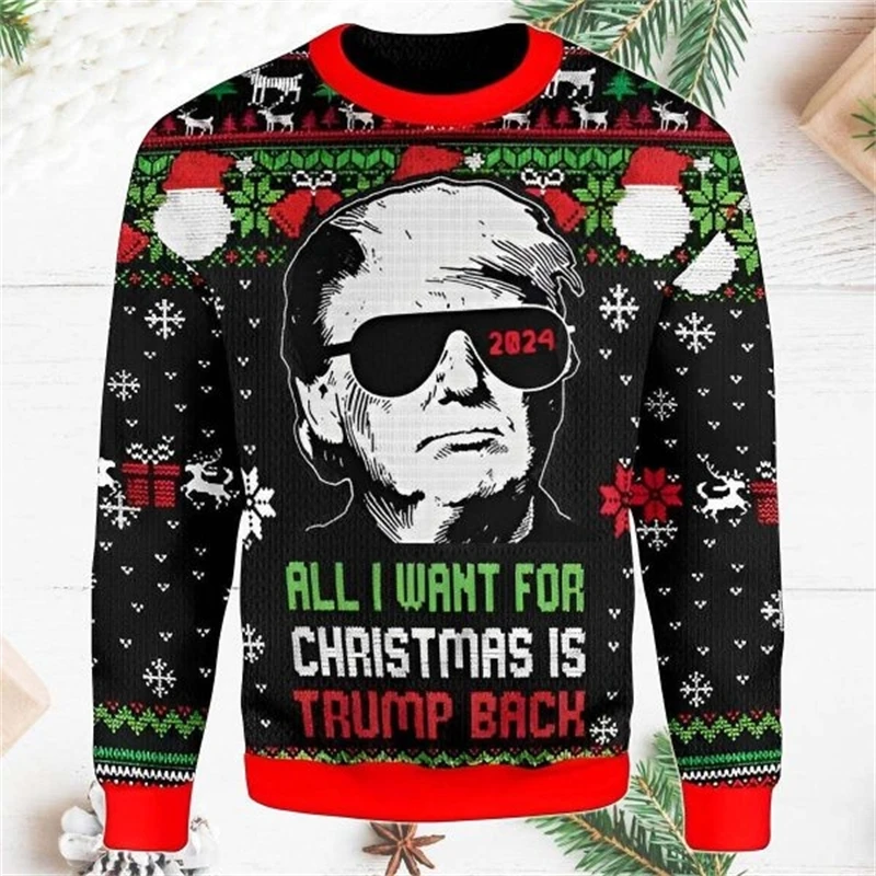 Funny Trump Ugly Christmas Sweater Trend Holiday Xmas Autumn 3D Printed Men Women Sweatshirt Casual Crew Neck Pullover Tracksuit