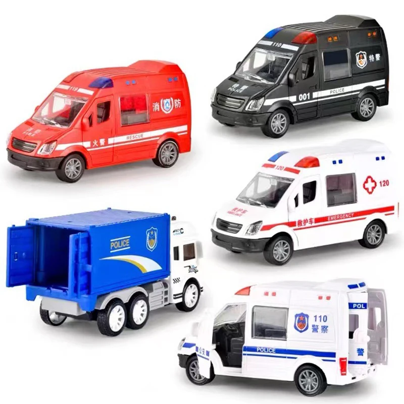 Fire Truck Hospital Rescue Ambulance Police Car ABS Cars Model Drop-resistant Openable Door Car Toys For Children Boys Gifts