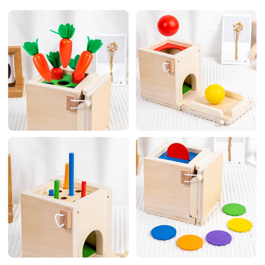 4-in-1 Coin Ball Box Multi-function Stick Pull Radish Game Montessori Color Matching Building Block Kid Puzzle Box Toy