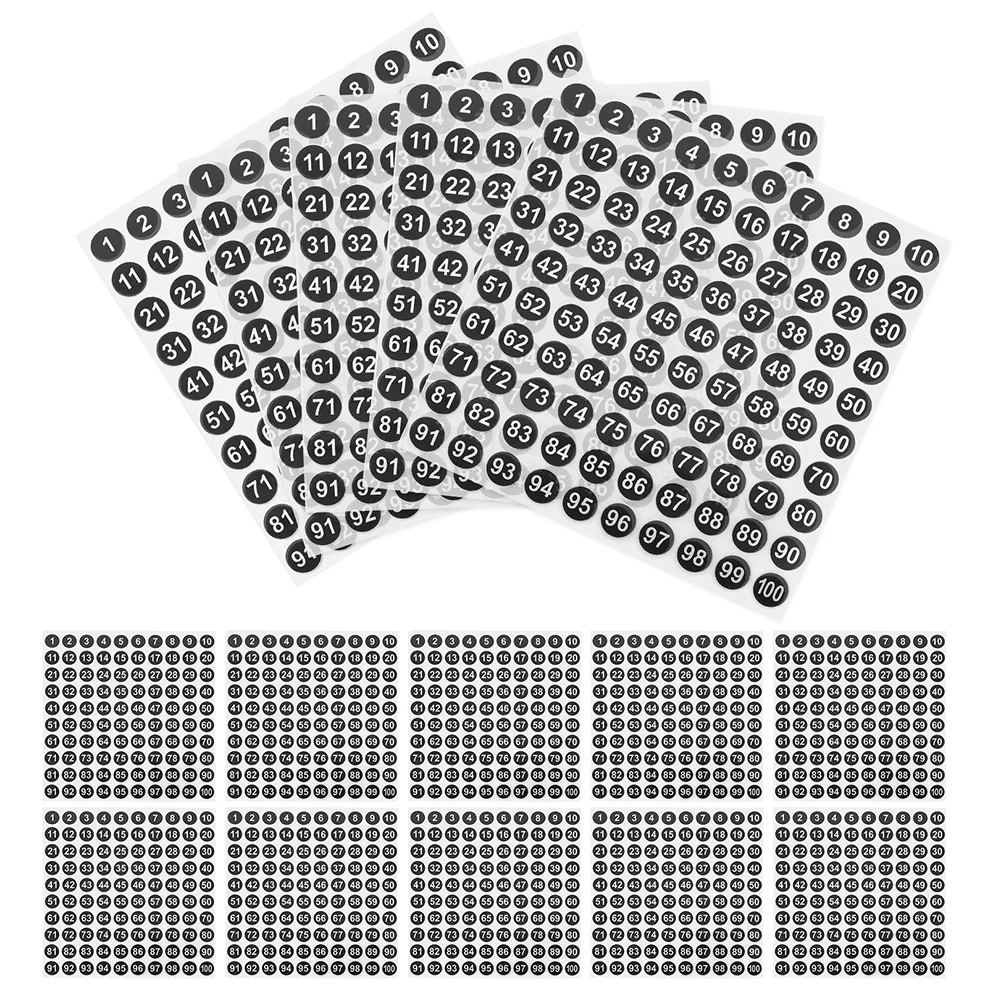 100 листов круглых наклеек с номерами, водонепроницаемые самоклеящиеся пронумерованные медные пластины, липкие цифры, маленькие