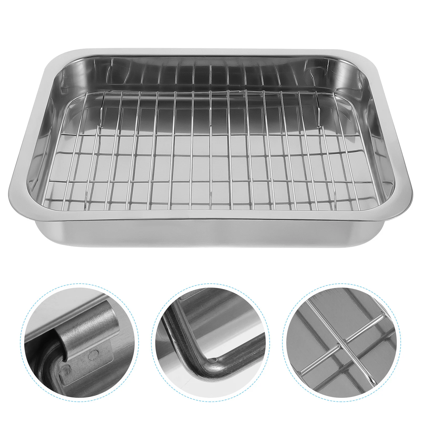 

1Set Rectangle Baking Tray Stainless Steel Oven Safe Non-Stick Easy Clean Bake Ware for Cake Dessert Snack Fruit Display Rack