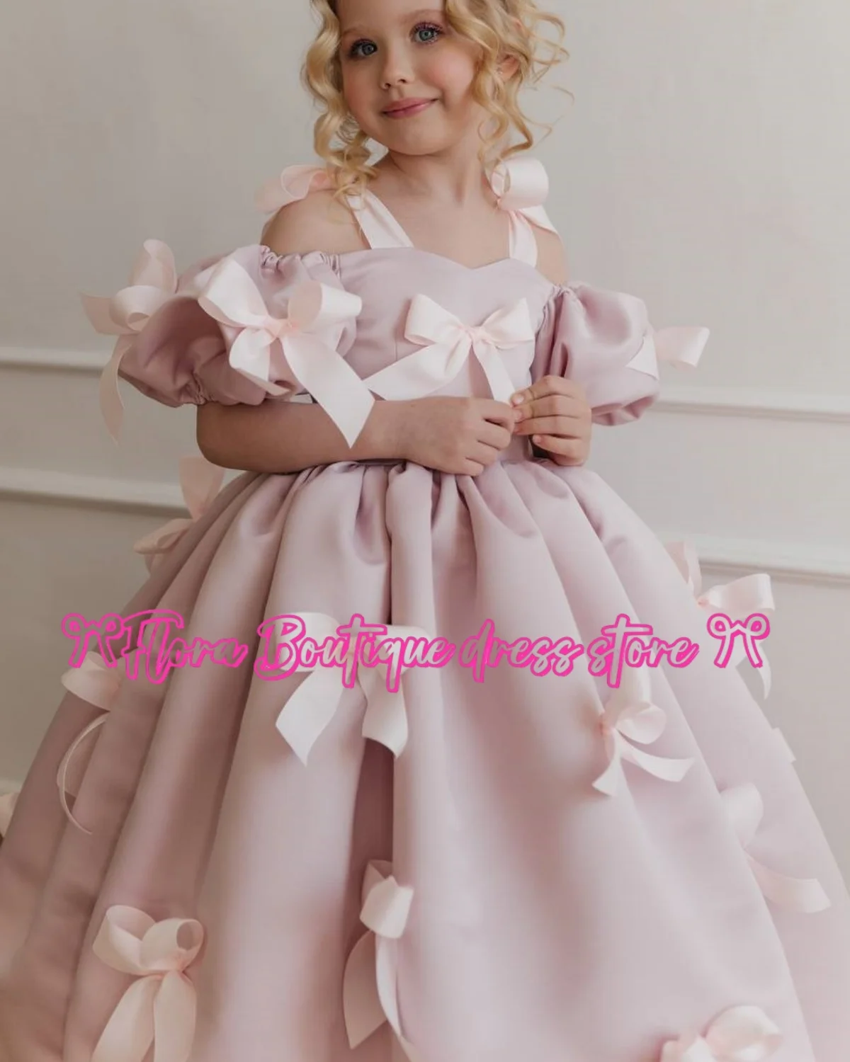 فساتين فتاة صغيرة طويلة منتفخة باللون الوردي اللطيف مع فستان بناتي على شكل فيونكة على شكل زهرة لحفلات أعياد الميلاد وحفلات الزفاف #6