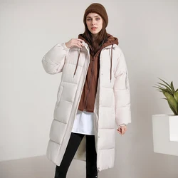 Women Winter Jacket Coat New Medium Long Korean Casual Loose Hooded Pockets Thickened Over Knee Coats Solid Color Casual Outwear