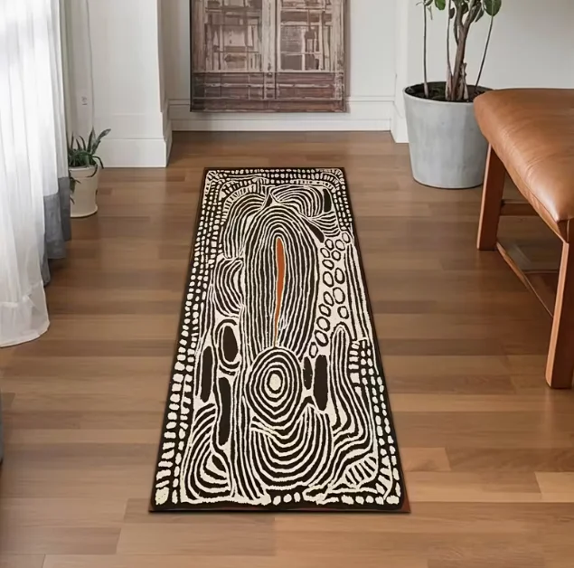 Este alfombra larga rectangular presenta un patrón de cuadros que exude un estilo tranquilo Es una alfombra de decoración para el hogar y comercial S