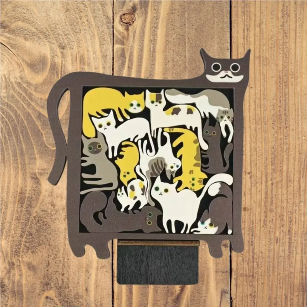 Juego de rompecabezas de gato de madera, bloques de construcción de formas especiales, estatuilla de gato, juegos de mesa, rompecabezas de animales ardientes cerebrales para niños