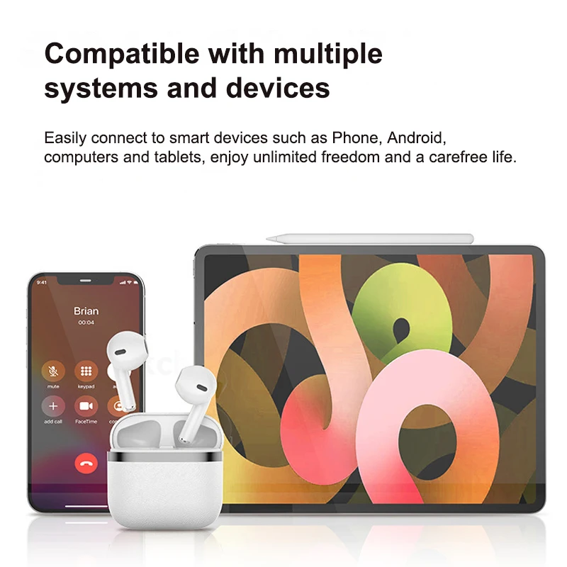 سماعة رأس بخاصية البلوتوث Air Por4 سماعة رأس لاسلكية تعمل بالبلوتوث، حافظة شحن طويلة للتحكم باللمس لجميع الهواتف الذكية #5