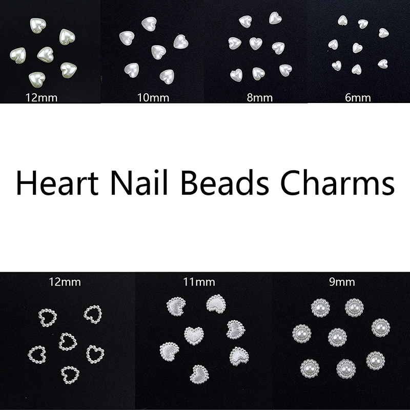 500 Stück Weiße Nagelcharms Perlen Gemischter Stil Herz Schleife Stern Perlen Sortierte Strass-Steine Perlen für Nägel Basteln Kunst Dekoration – Detail 10