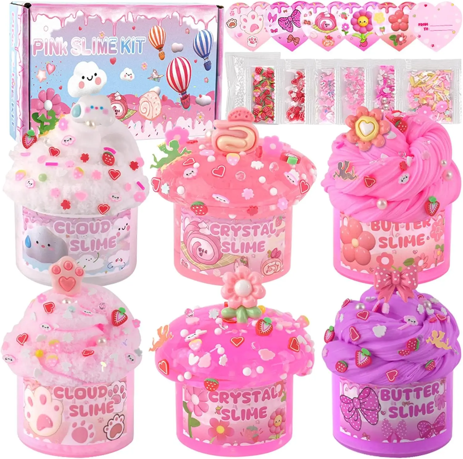 

6 Pack Pink Slime Kit for Kids Ages 8-12, DIY Sensory Toys with Charms for Girls and Boys Birthday Party Favors