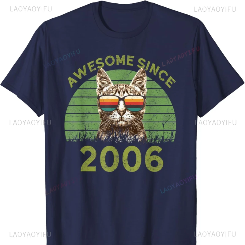 Awesome Since 2006 Funny Cat Birthday Gift T-Shirt Graphic T Shirts Women Clothes Gothic Harajuku Casual Fashion Comfortable Top