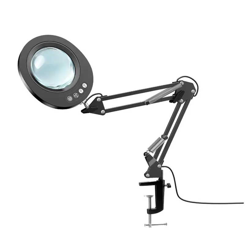[HOT!A34R】 Aluminum Clamp 10X Magnifying Lamp With 5 Color Modes 10 Dimmable Levels Folding Swing LED Desk Light